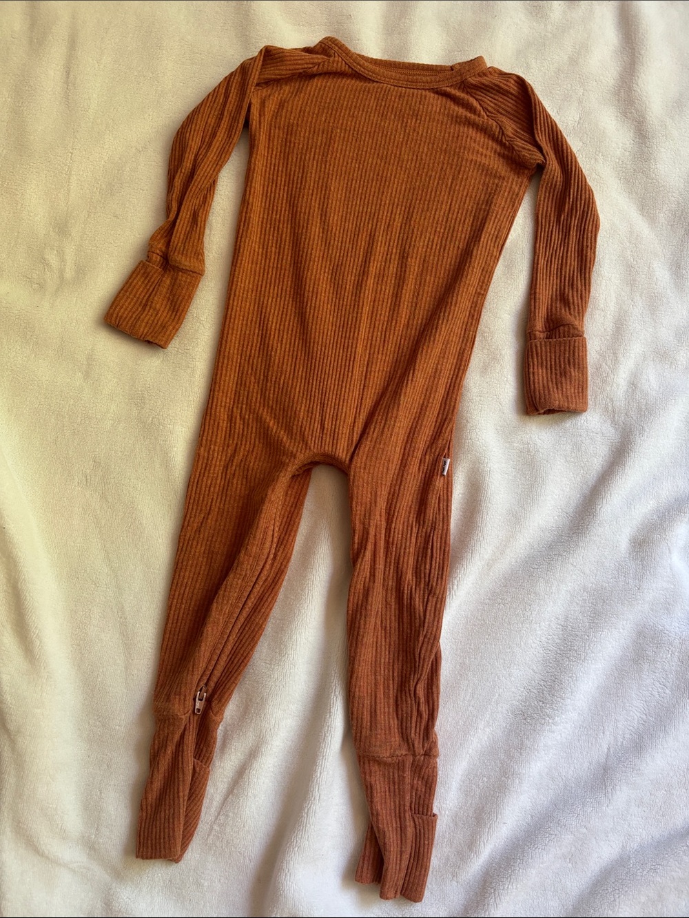 Crescent Zippy Little Sleepies Ribbed Baby Pajamas in Rust